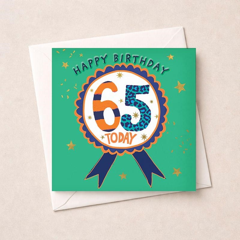 An image of Age 65 Birthday Card - Birthday Rosette