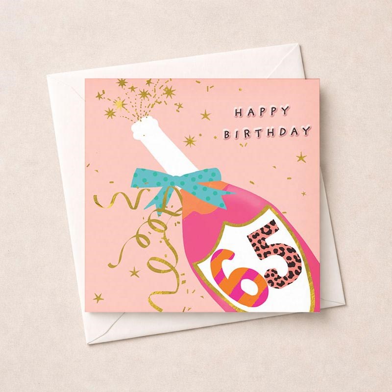 An image of Age 65 Birthday Card - Bottle Of Bubbly