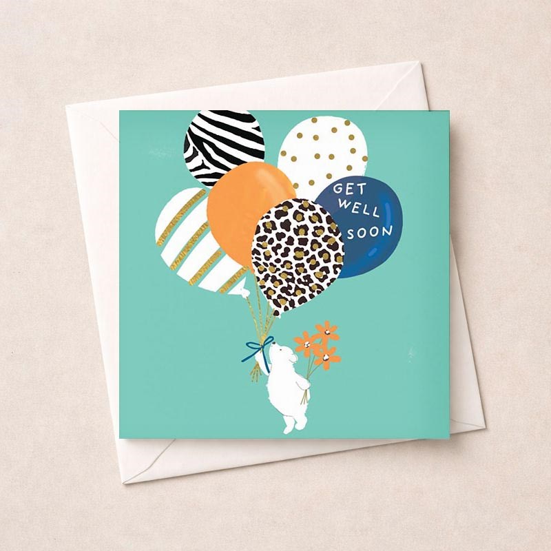 An image of Get Well Soon Card - Bear With Balloons