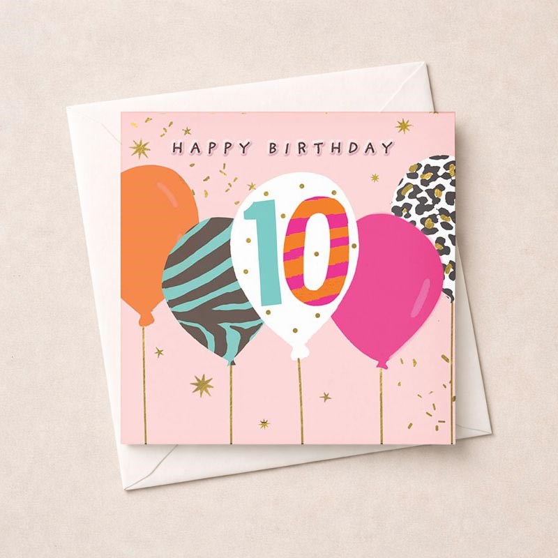 An image of Age 10 Birthday Card - Birthday Balloons