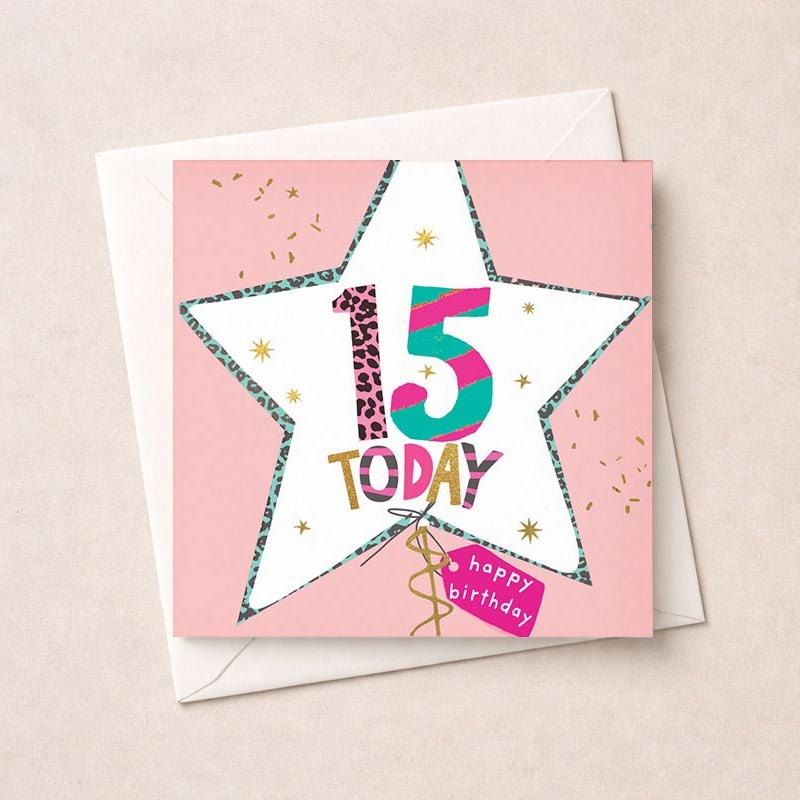 An image of Age 15 Birthday Card - Star Balloon