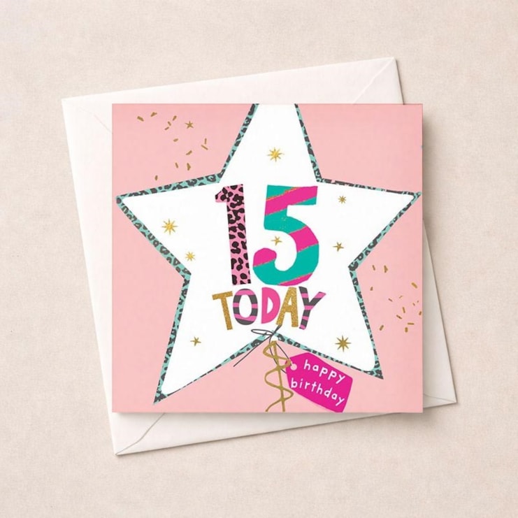 Age 15 Birthday Card - Star Balloon Age 15 Birthday Card - Star Balloon