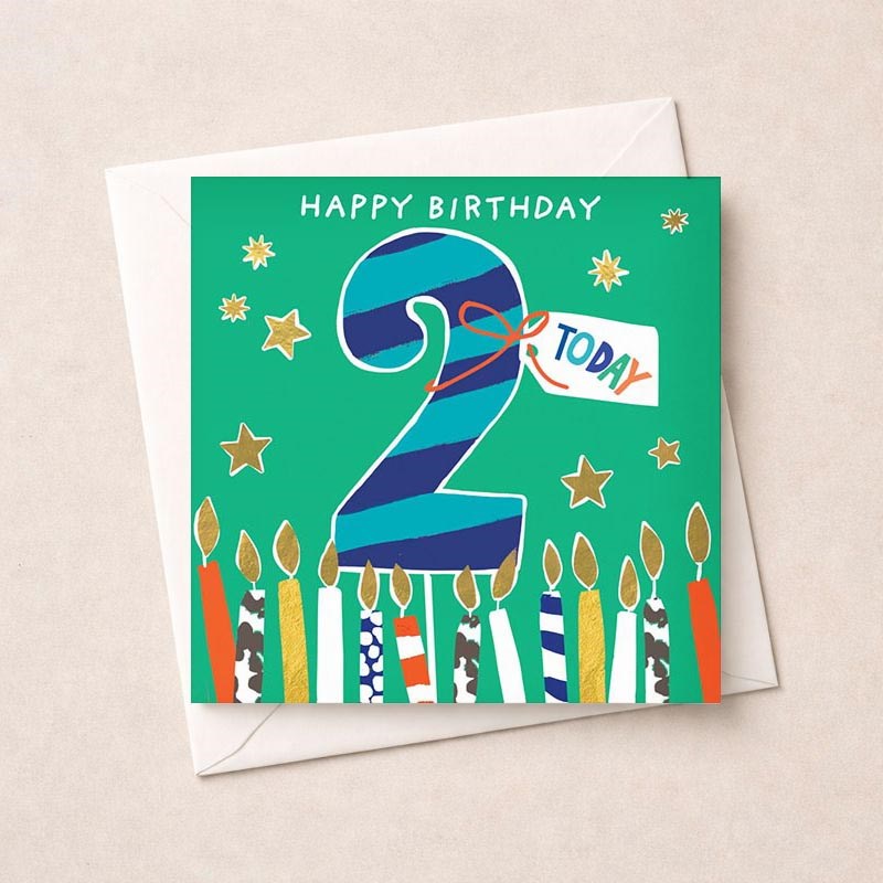 An image of Age 2 Birthday Card - Blue 2 and Birthday Candles