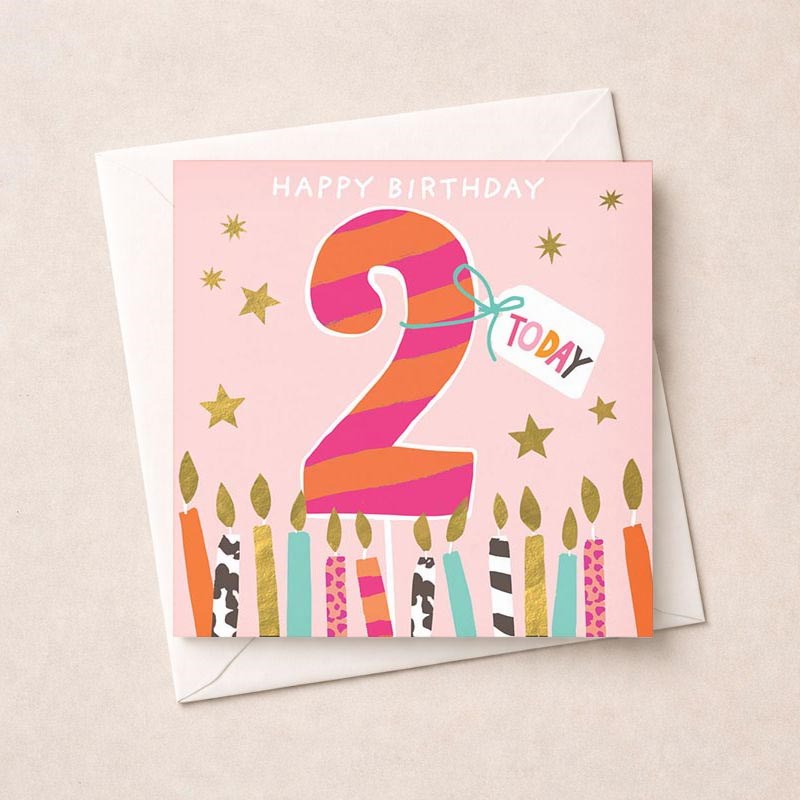 An image of Age 2 Birthday Card - Pink 2 and Birthday Candles