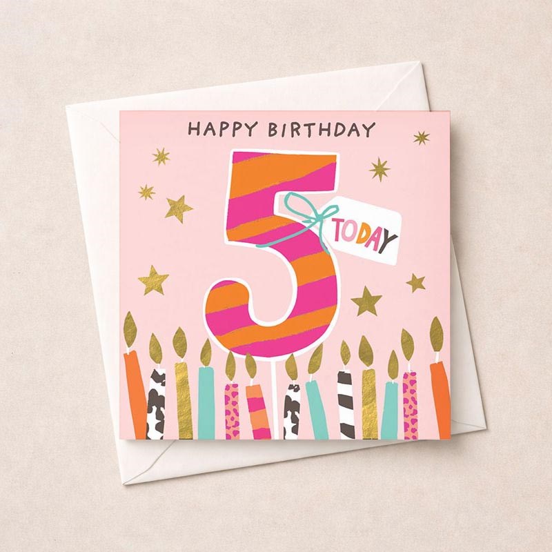 An image of Age 5 Birthday Card - Pink Candles