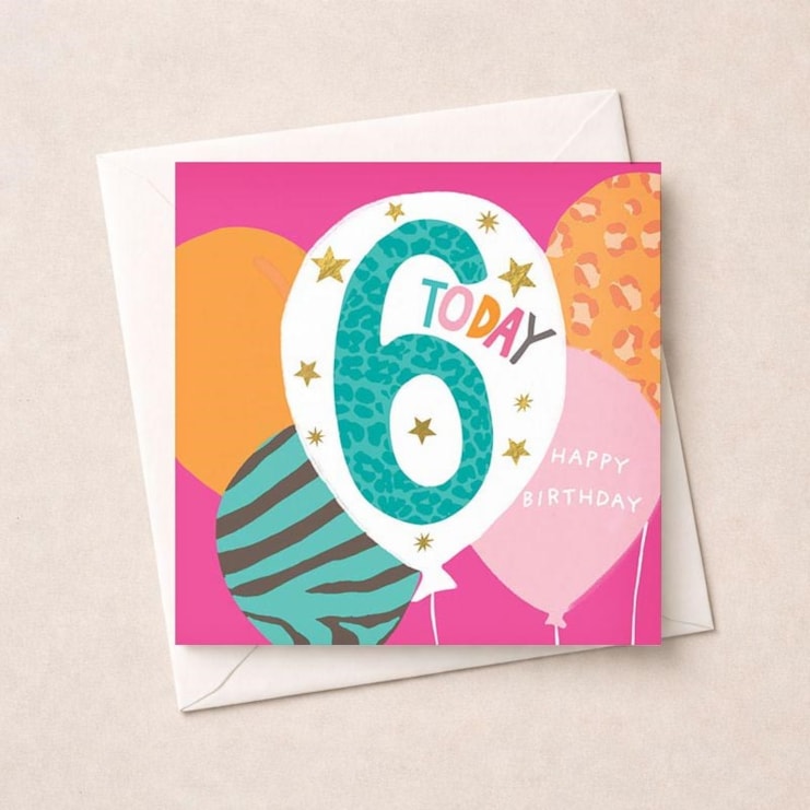 Age 6 Birthday Card - Pink 6 Today Balloons Age 6 Birthday Card - Pink 6 Today Balloons