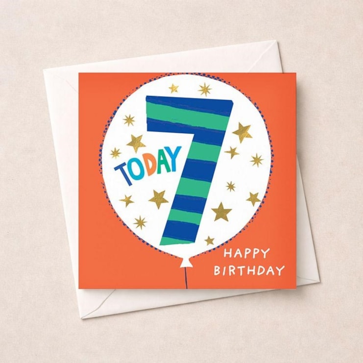Age 7 Birthday Card - Orange 7 Today Balloon Age 7 Birthday Card - Orange 7 Today Balloon