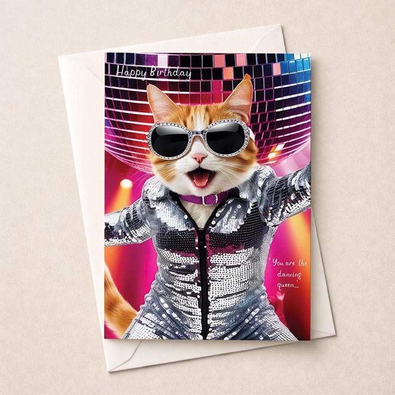 An image of Birthday Card - Dancing Queen Cat