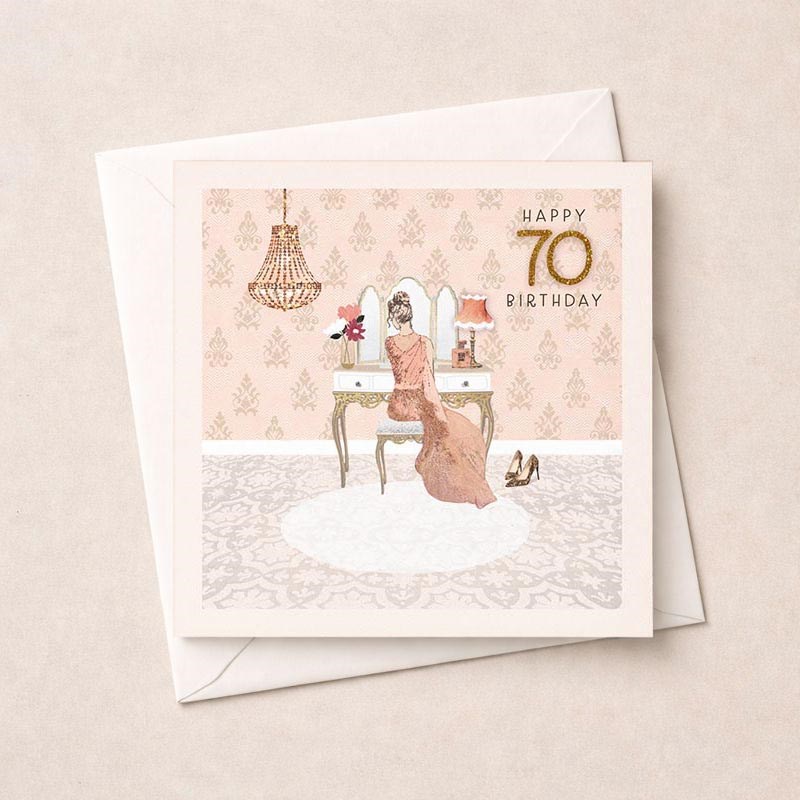 An image of Age 70 Birthday Card - Pink Dressing Room