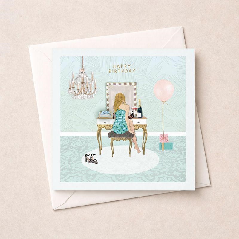 An image of Birthday Card - Girl At Dressing Table