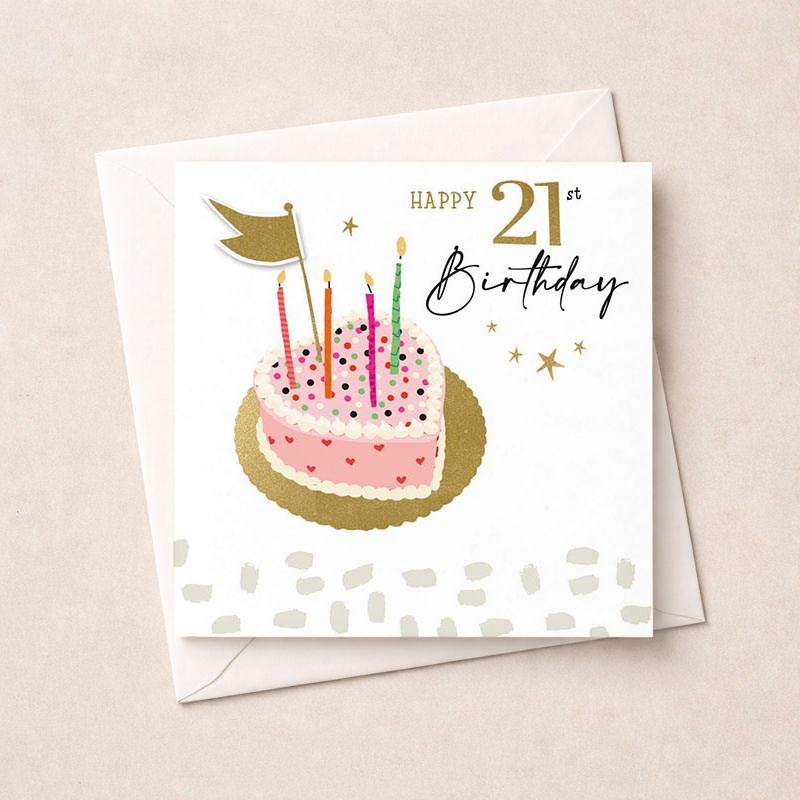 An image of Age 21 Birthday Card - Heart Cake