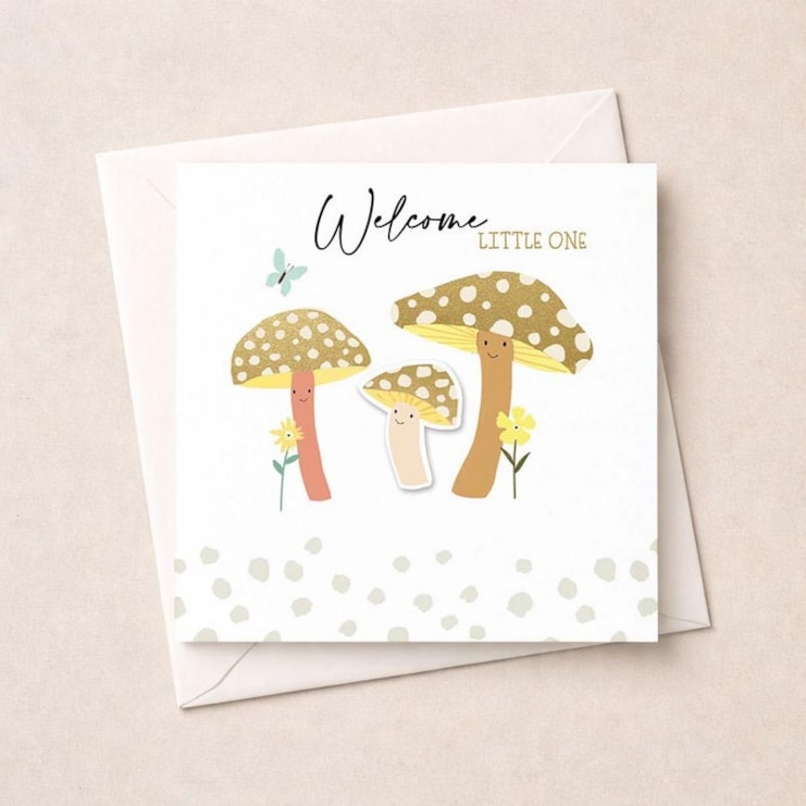New Baby Card - Gold Mushrooms New Baby Card - Gold Mushrooms