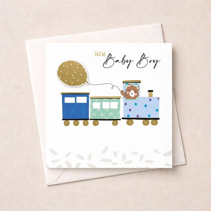 New Baby Boy Card - Blue Train New Baby Boy Card - Blue Train