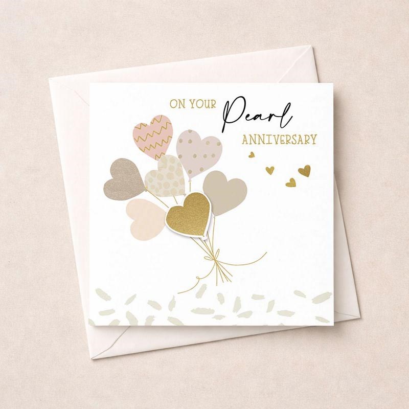 An image of Pearl Anniversary Card - Heart Balloons