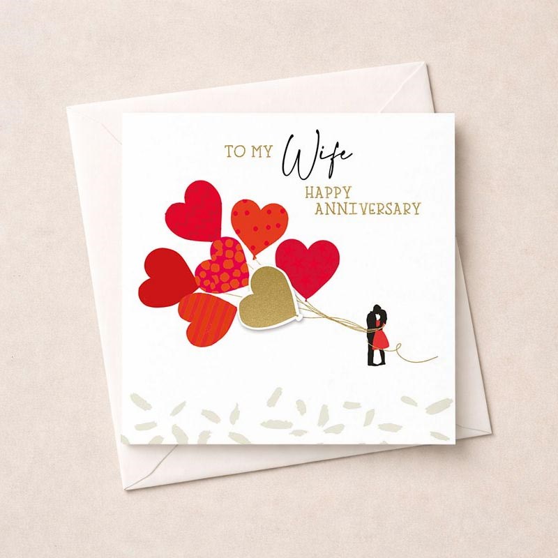 An image of Wife Anniversary Card - Heart Balloons