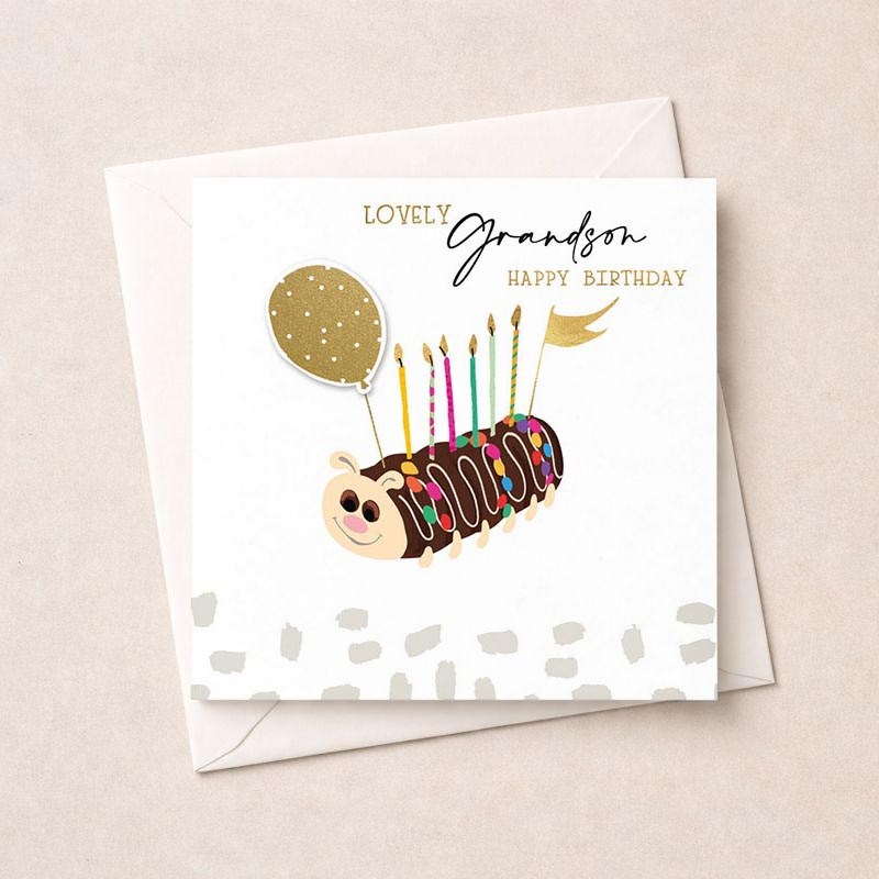 An image of Birthday Card - Grandson Caterpillar Cake