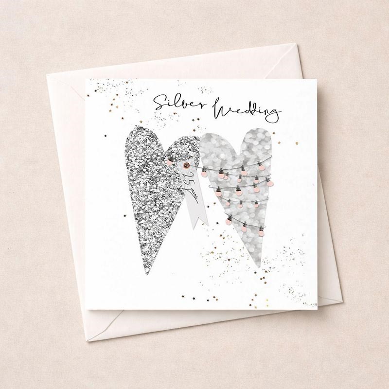 An image of Silver Wedding Card - Silver Hearts