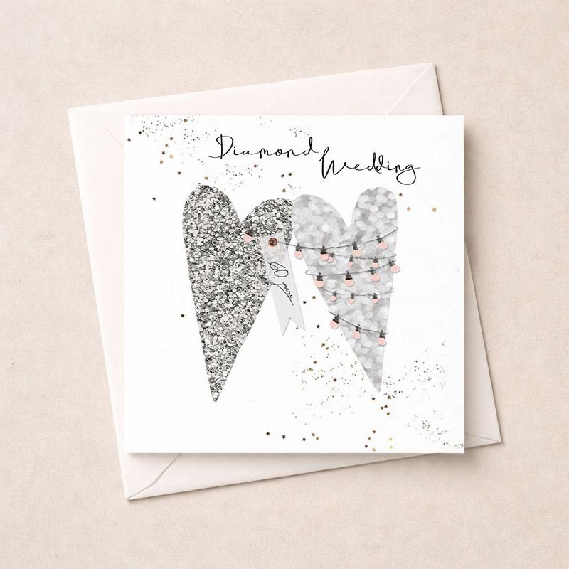 An image of Diamond Wedding Card - Silver Hearts