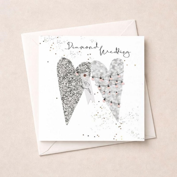 Diamond Wedding Card - Silver Hearts Diamond Wedding Card - Silver Hearts