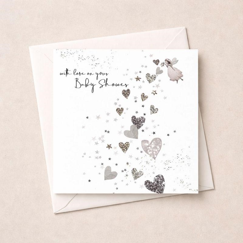 An image of Baby Shower Card - Silver Hearts