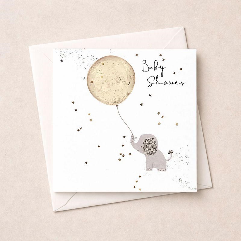 An image of Baby Shower Card - Elephant With Balloon
