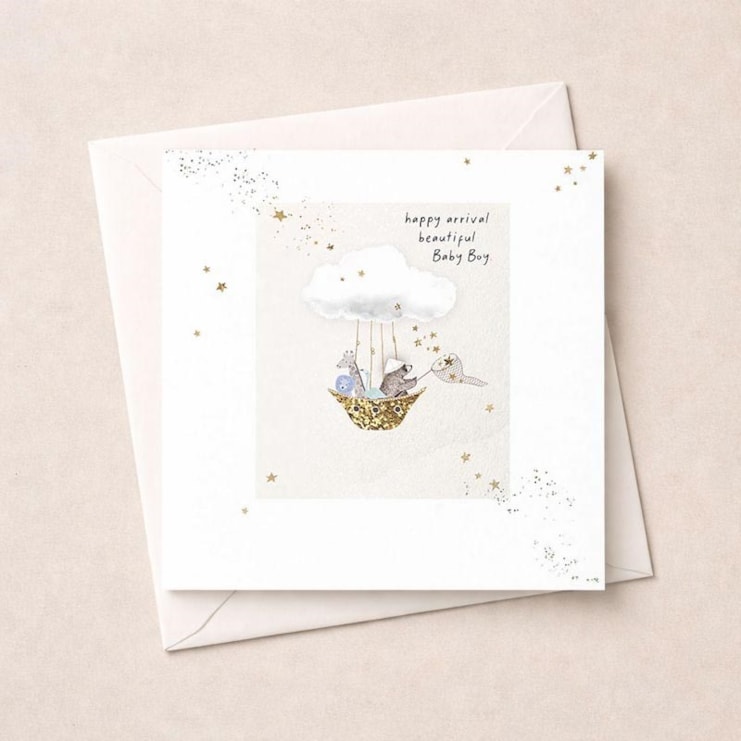 New Baby Boy Card - Gold Basket New Baby Boy Card - Gold Basket