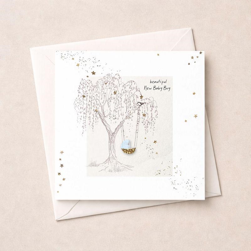 An image of New Baby Boy Card - Basket In A Tree