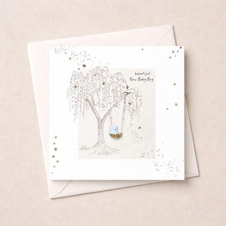 New Baby Boy Card - Basket In A Tree New Baby Boy Card - Basket In A Tree