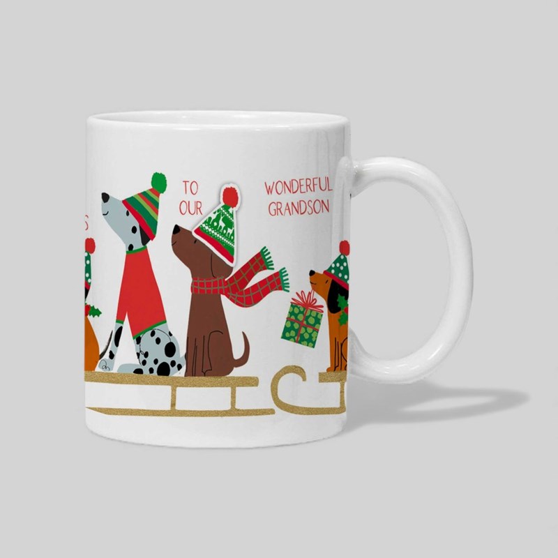 An image of Personalised Christmas Mug - Dogs On A Sleigh