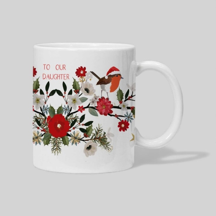 Personalised Christmas Mug - Robins On A Branch Personalised Christmas Mug - Robins On A Branch