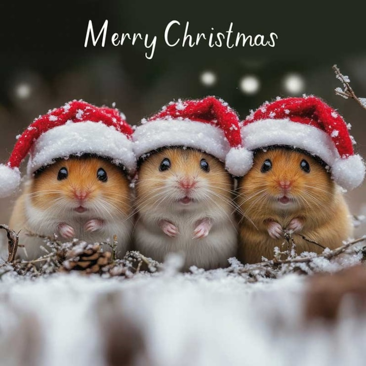 Christmas Card - Merry Christmas Three Mice