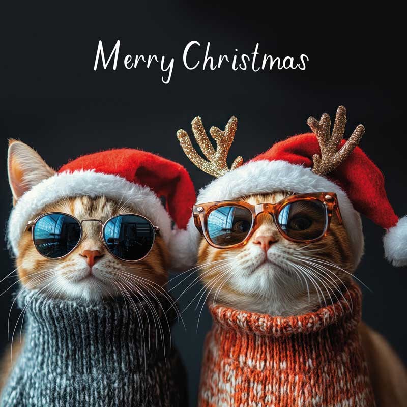 An image of Christmas Card - Christmas Cats In Sunglasses and Hats