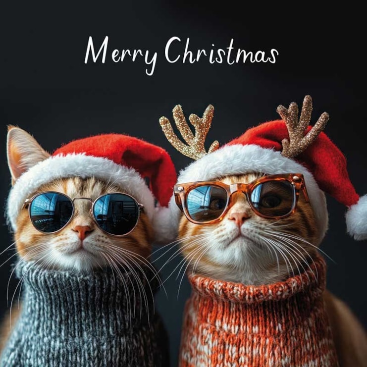 Christmas Card - Christmas Cats In Sunglasses & Hats