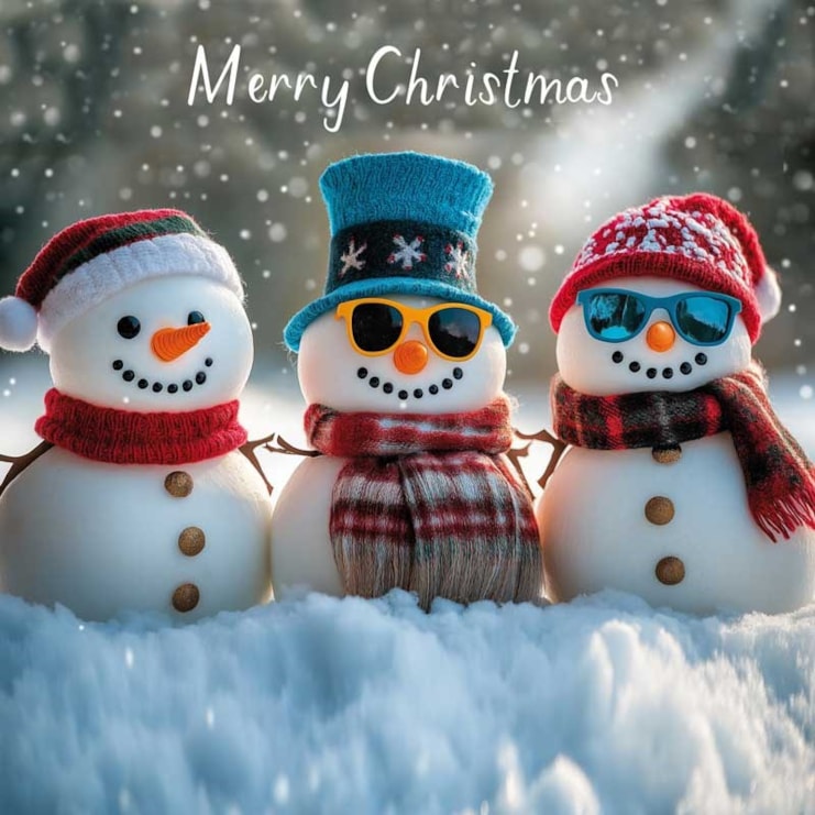 Christmas Card - Merry Christmas Three Snowmen