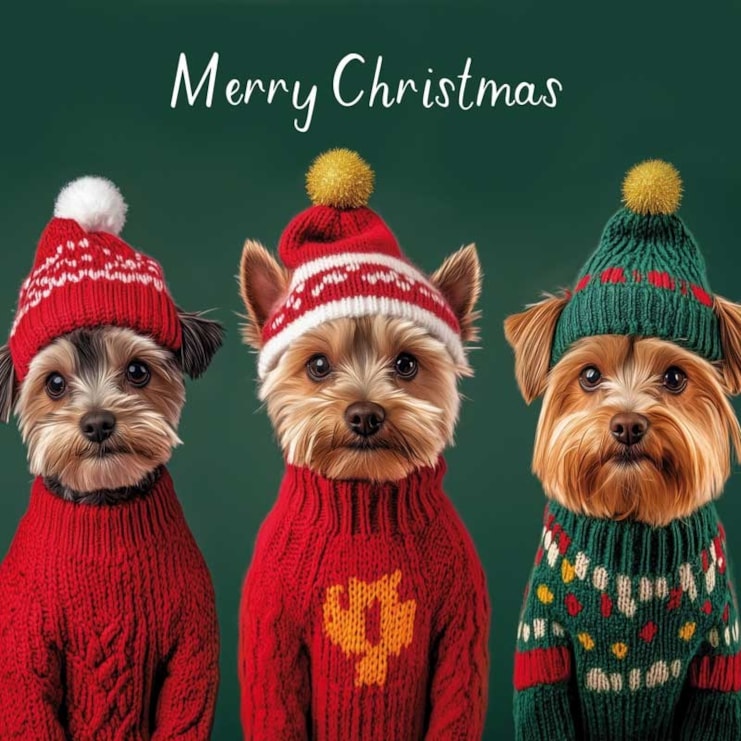 Christmas Card - Merry Christmas Yorkshire Terriers