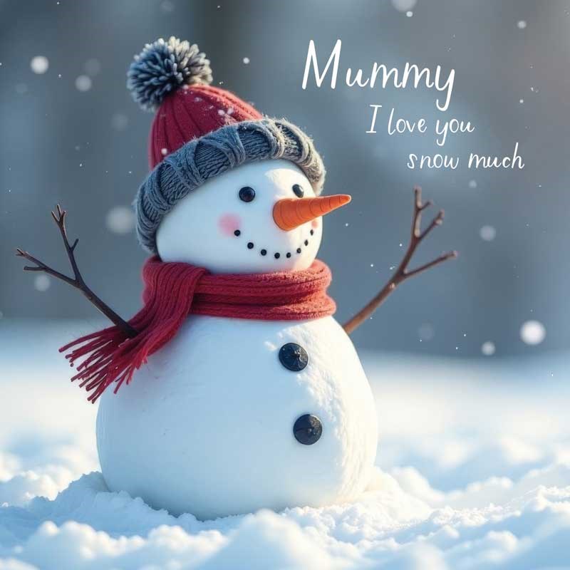 An image of Mummy Christmas Card -  Mummy I Love You Snow Much Snowman