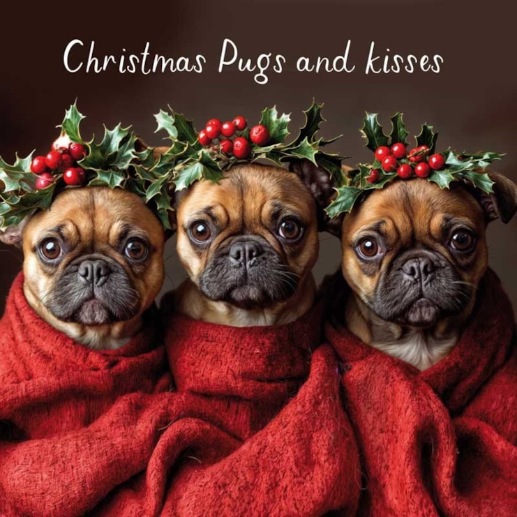 Christmas Card - Christmas Pugs and Kisses