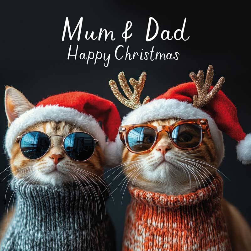 An image of Mum and Dad Christmas Card -  Mum and Dad Christmas Cats