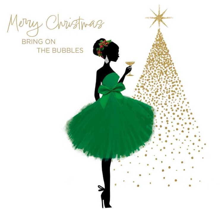Christmas Card - Merry Christmas Lady In Green Dress