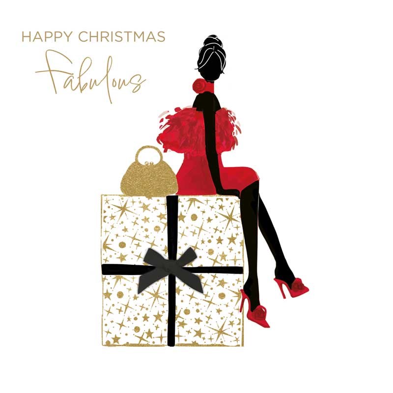 An image of Christmas Card - Merry Christmas Lady On Gift