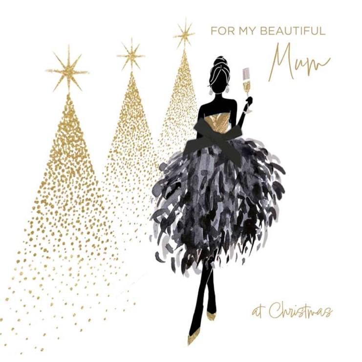 Mum Christmas Card - My Beautiful Mum Feather Gown Mum Christmas Card - My Beautiful Mum Feather Gown