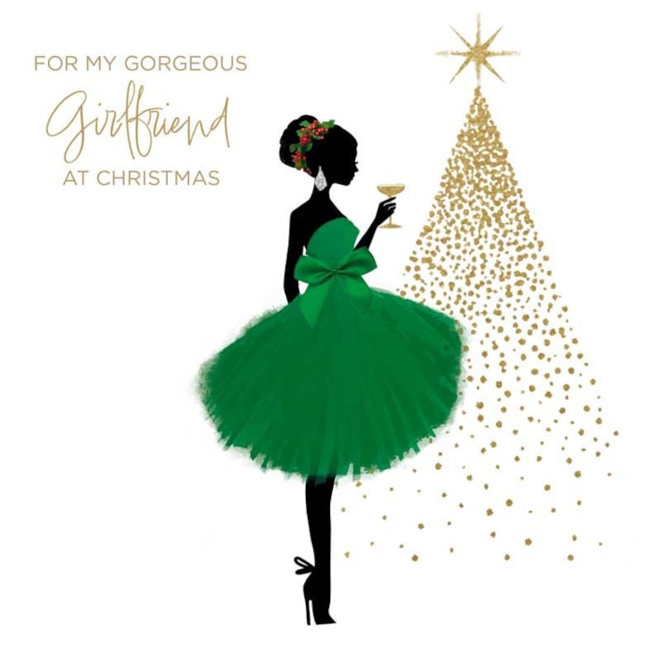 Girlfriend Christmas Card -  Gorgeous Girlfriend Green Dress