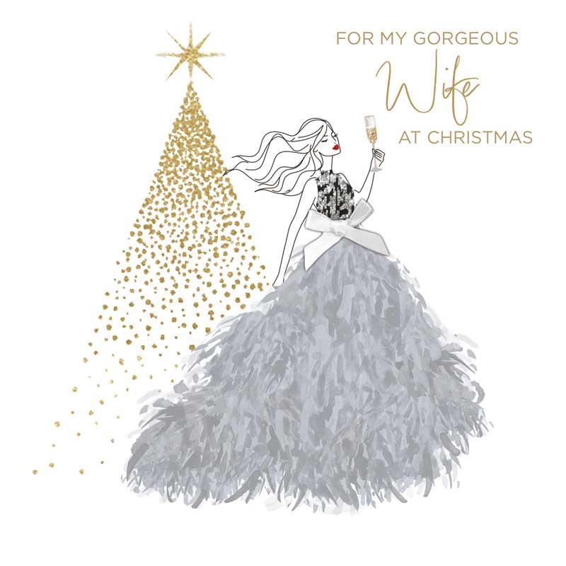 An image of Wife  Christmas Card -  Gorgeous Wife Silver Gown