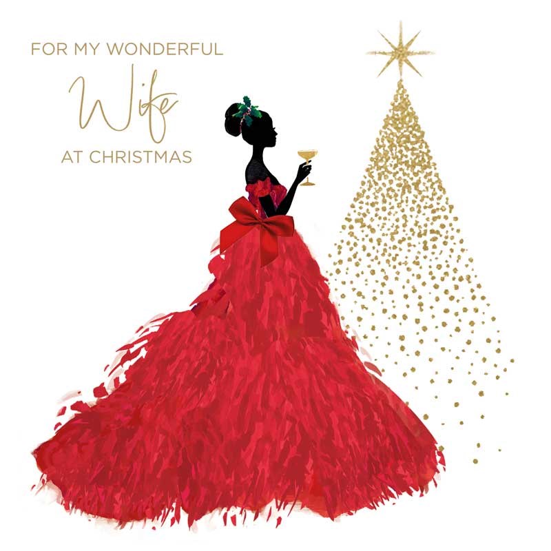 An image of Wife  Christmas Card -  My Wonderful Wife Red Gown