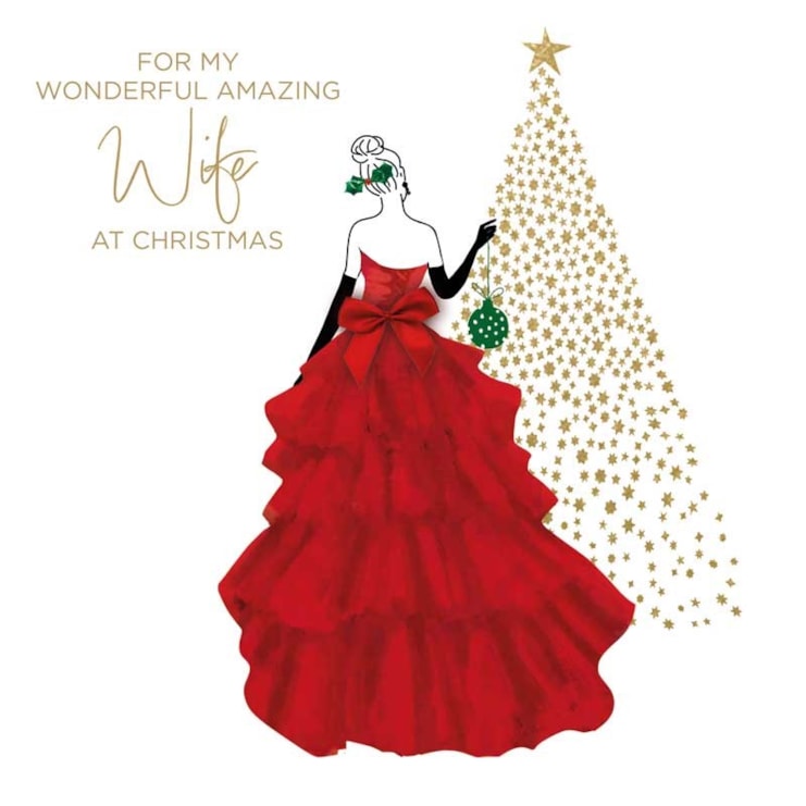 Wife Christmas Card - Wonderful Amazing Wife Red Gown