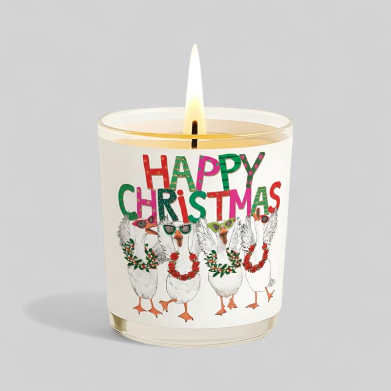 An image of Vanilla Scented Christmas Candle - Happy Christmas Geese