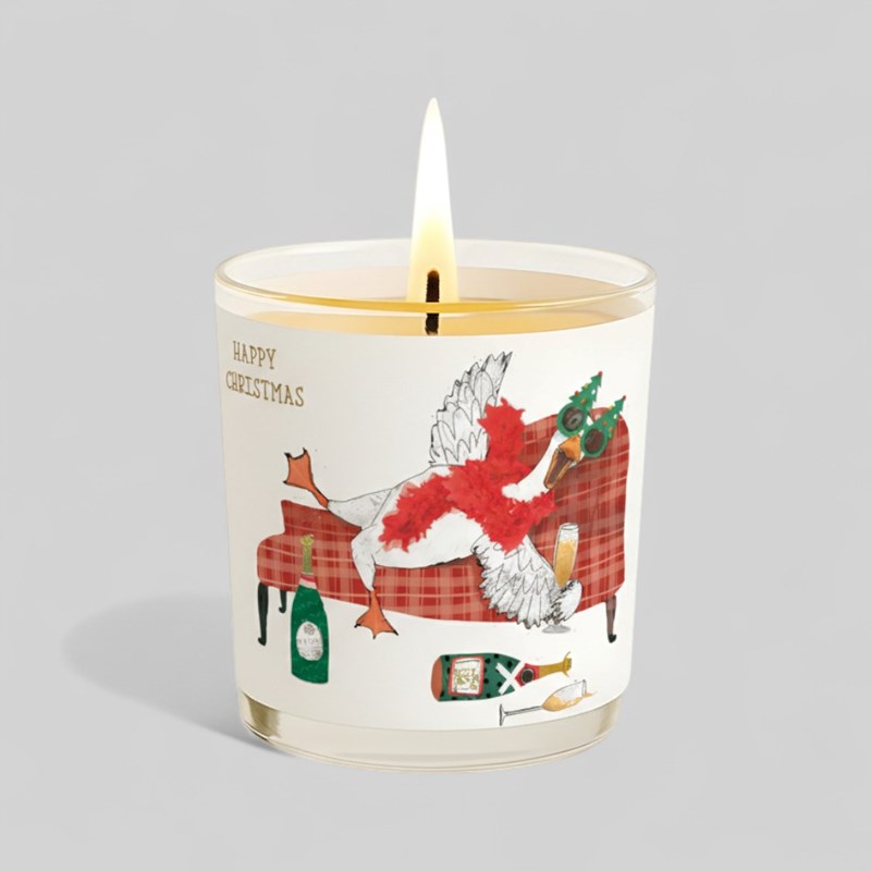 An image of Vanilla Scented Christmas Candle - Goose Drinking Champagne