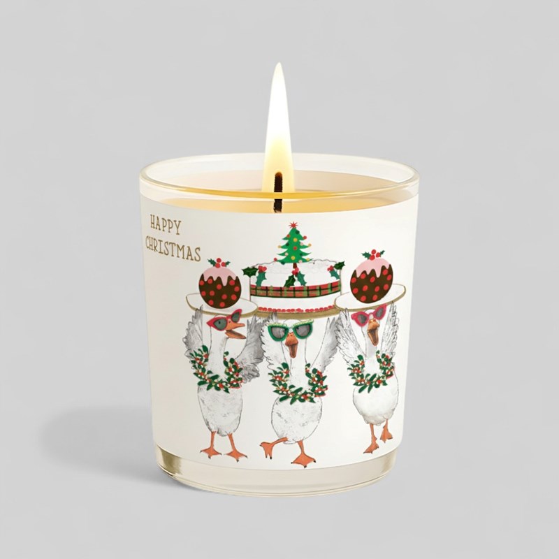An image of Vanilla Scented Christmas Candle - Geese With Christmas Pudding