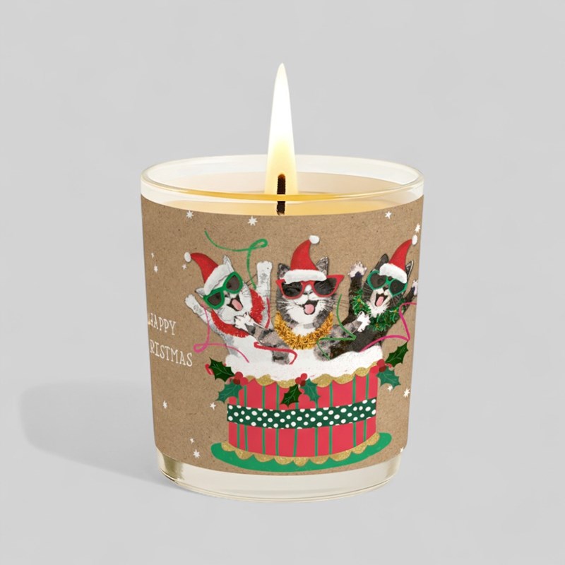 An image of Vanilla Scented Christmas Candle - Christmas Cats In A Cake