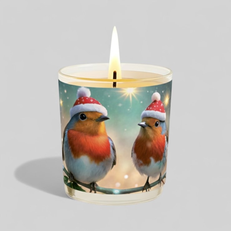 Vanilla Scented Christmas Candle - Robins In Santa Hats
